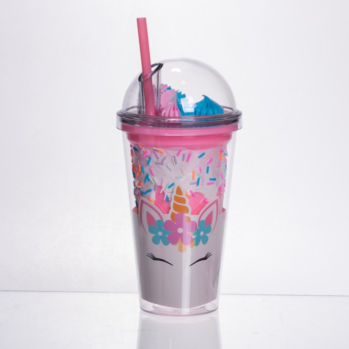пластиковий стакан з трубочкою і кришкою 400 мл багаторазовий Рожевий HP-18-1P (13286)