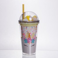 пластиковий стакан з трубочкою і кришкою 400 мл багаторазовий Жовтий HP-18-1Y (25468)