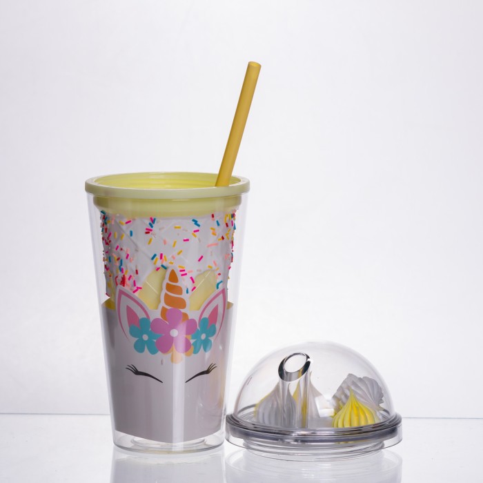 пластиковий стакан з трубочкою і кришкою 400 мл багаторазовий Жовтий HP-18-1Y (25468)