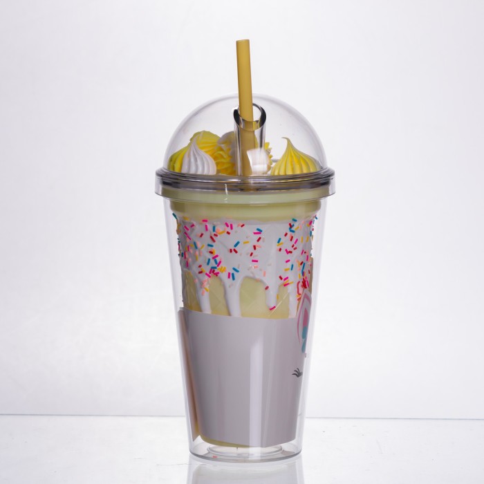 пластиковий стакан з трубочкою і кришкою 400 мл багаторазовий Жовтий HP-18-1Y (25468)