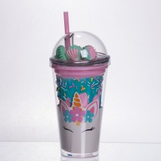пластиковий стакан з трубочкою і кришкою 400 мл багаторазовий HP-18-1TUP (79940)