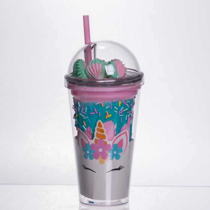 пластиковий стакан з трубочкою і кришкою 400 мл багаторазовий HP-18-1TUP (79940)