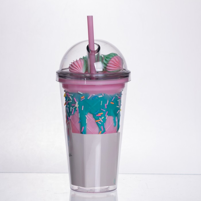 пластиковий стакан з трубочкою і кришкою 400 мл багаторазовий HP-18-1TUP (79940)