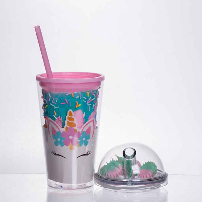 пластиковий стакан з трубочкою і кришкою 400 мл багаторазовий HP-18-1TUP (79940)