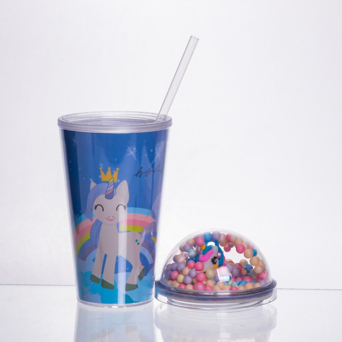 пластиковий стакан з трубочкою і кришкою 400 мл багаторазовий Синій HP-18-2BL (42438)