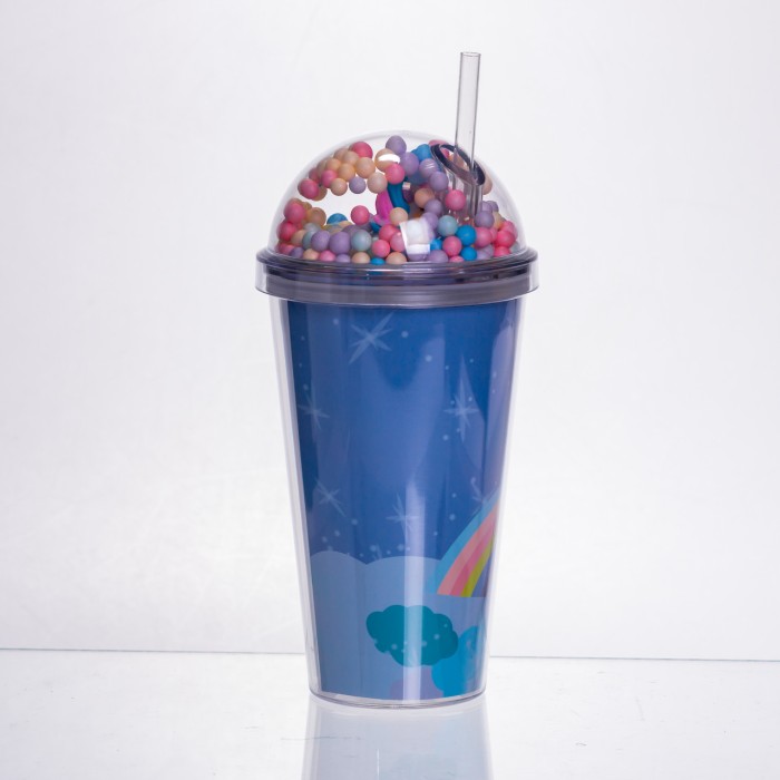 пластиковий стакан з трубочкою і кришкою 400 мл багаторазовий Синій HP-18-2BL (42438)