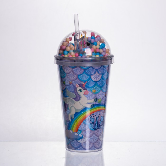 пластиковий стакан з трубочкою і кришкою 400 мл багаторазовий Блакитний HP-18-2Y (11844)