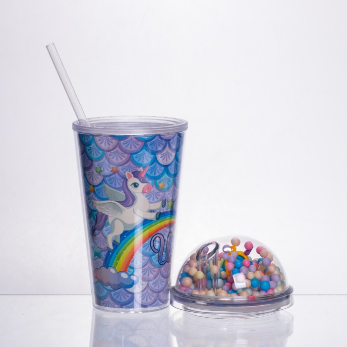 пластиковий стакан з трубочкою і кришкою 400 мл багаторазовий Блакитний HP-18-2Y (11844)