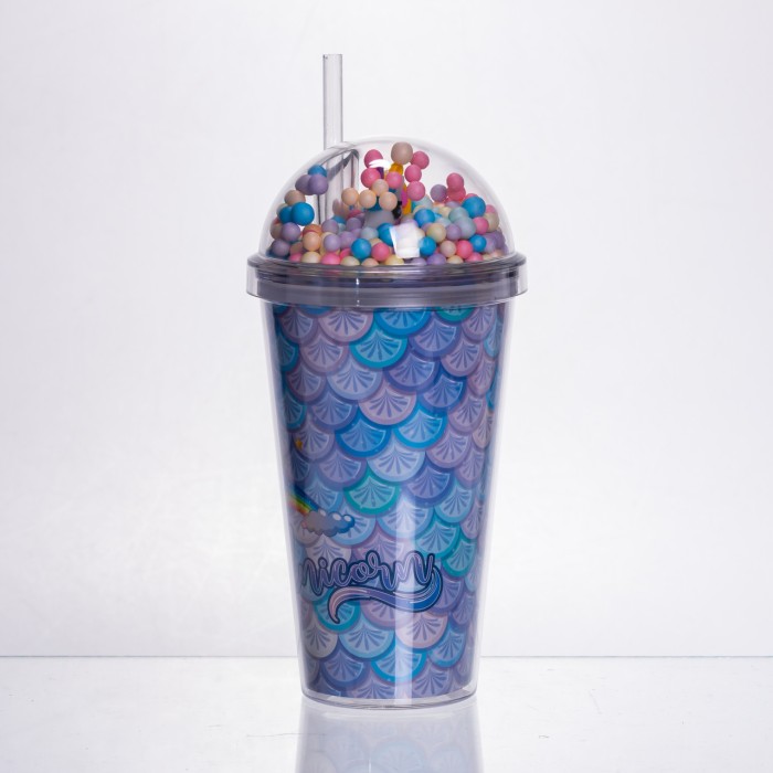 пластиковий стакан з трубочкою і кришкою 400 мл багаторазовий Блакитний HP-18-2Y (11844)