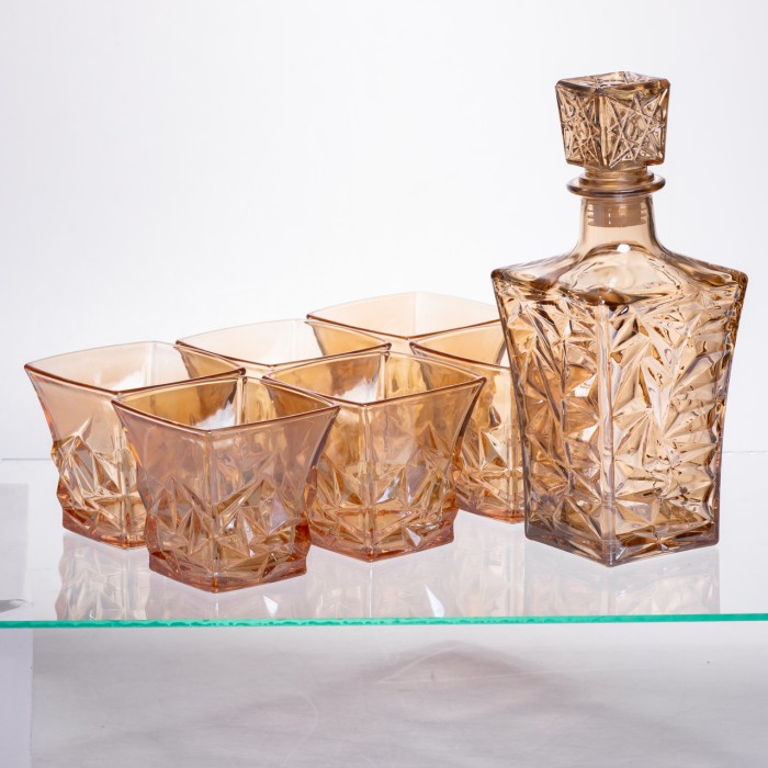 Набір для напоїв графин та 6 склянок для напоїв із товстого скла коричневий 64486-25 (49658)