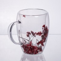 Чашки скляна з подвійними стінками з декором червоних сухоцвітів 350 мл 64486-41 (12698)