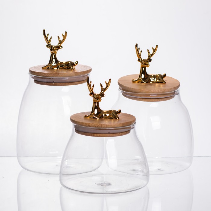 Набір банок для зберігання 3 штуки з бамбуковими кришками 0.5/08/1 л 64486-55 (39418)