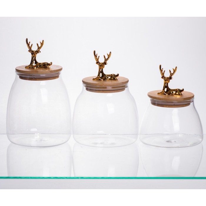 Набір банок для зберігання 3 штуки з бамбуковими кришками 0.5/08/1 л 64486-55 (39418)