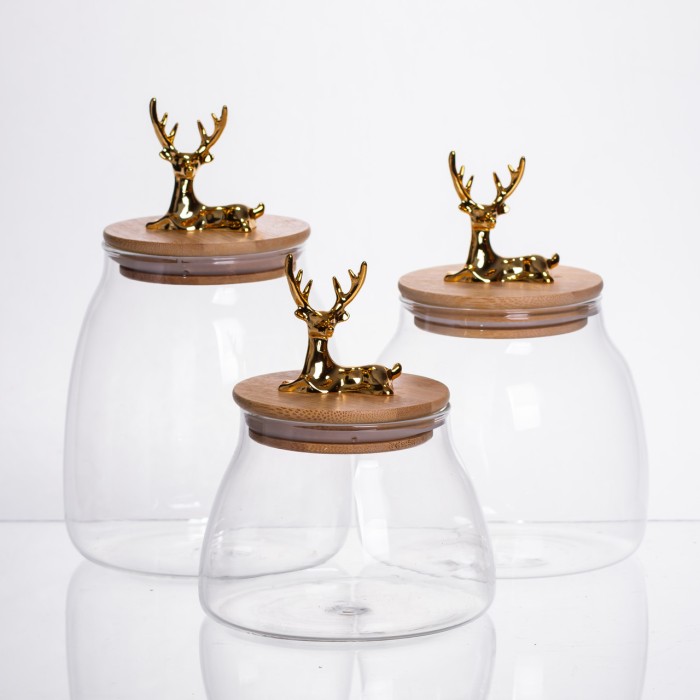 Набір банок для зберігання 3 штуки з бамбуковими кришками 0.5/08/1 л 64486-55 (39418)