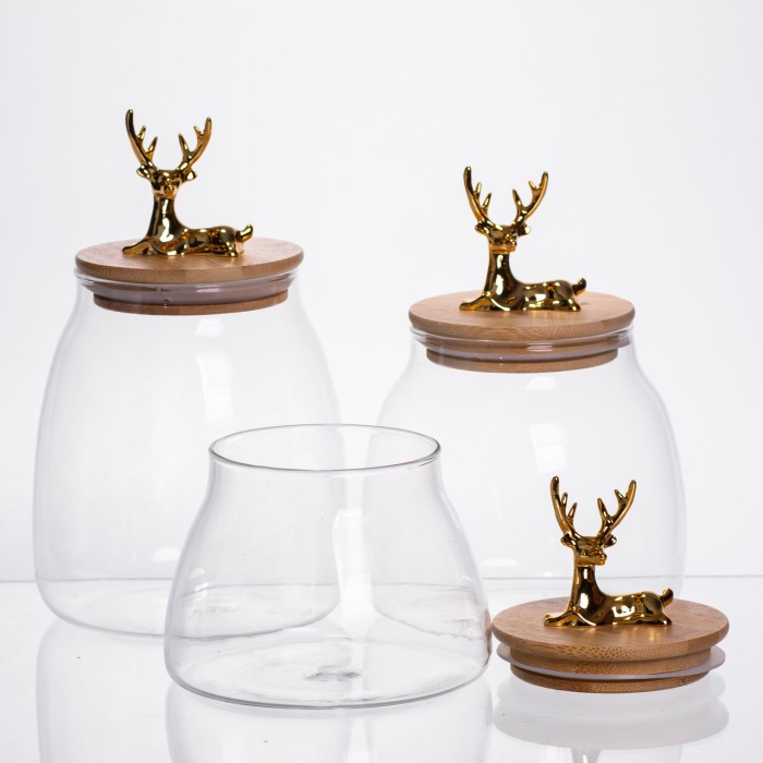 Набір банок для зберігання 3 штуки з бамбуковими кришками 0.5/08/1 л 64486-55 (39418)