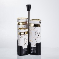 Набір баночок для спецій і рідких текстур 4 предмети на підставці білий мармур HP-1331 (50215)