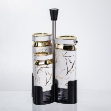 Набір баночок для спецій і рідких текстур 4 предмети на підставці білий мармур HP-1331 (50215)