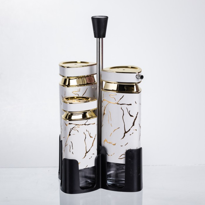 Набір баночок для спецій і рідких текстур 4 предмети на підставці білий мармур HP-1331 (50215)