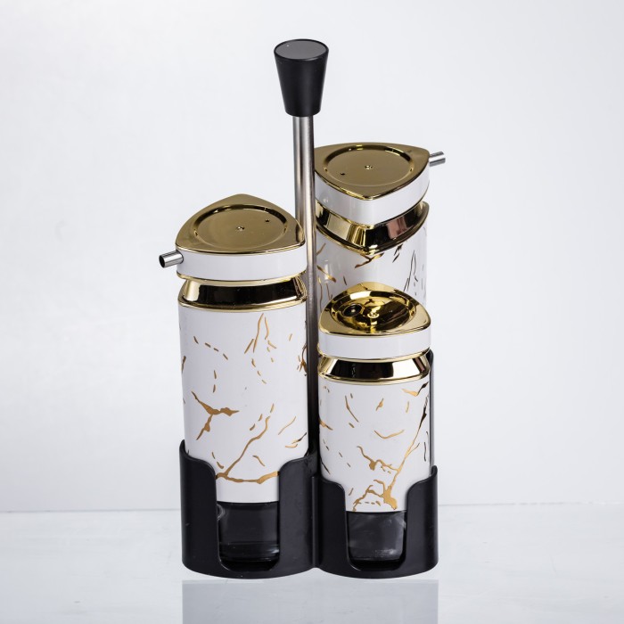 Набір баночок для спецій і рідких текстур 4 предмети на підставці білий мармур HP-1331 (50215)