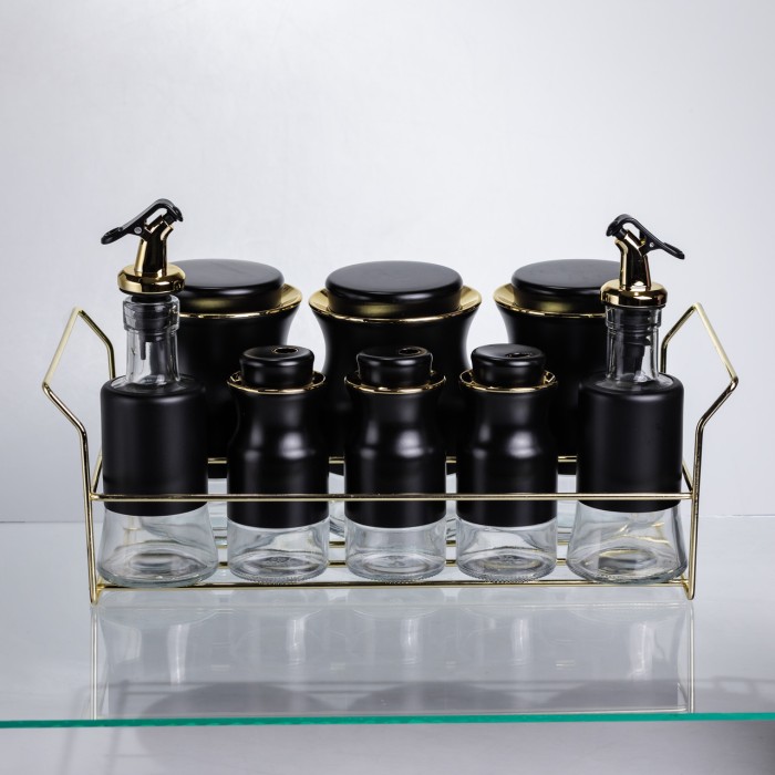 Набір для спецій і рідких текстур на металевій підставці чорний HP-1359 (59485)