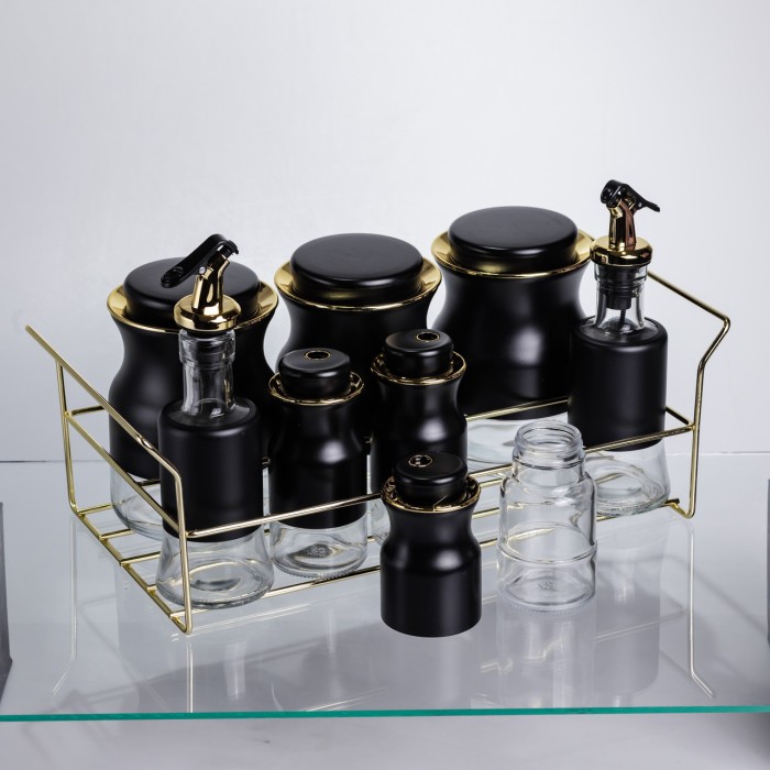 Набір для спецій і рідких текстур на металевій підставці чорний HP-1359 (59485)