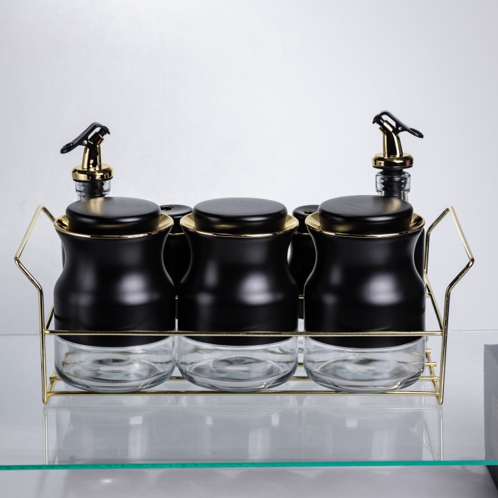 Набір для спецій і рідких текстур на металевій підставці чорний HP-1359 (59485)