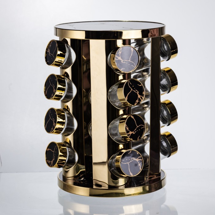 Карусель для спецій 16 баночок по 100 мл чорний мармур HP-1370 (63800)