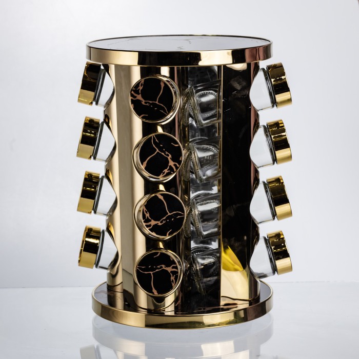 Карусель для спецій 16 баночок по 100 мл чорний мармур HP-1370 (63800)