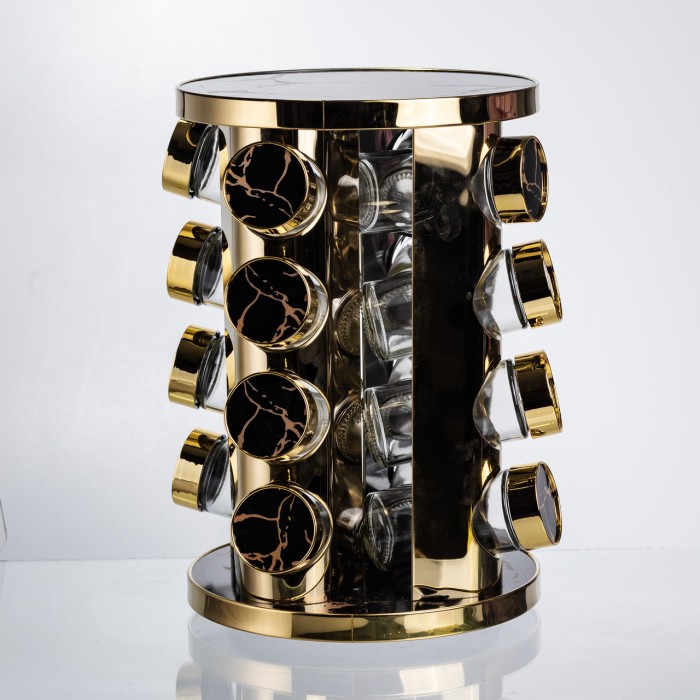 Карусель для спецій 16 баночок по 100 мл чорний мармур HP-1370 (63800)