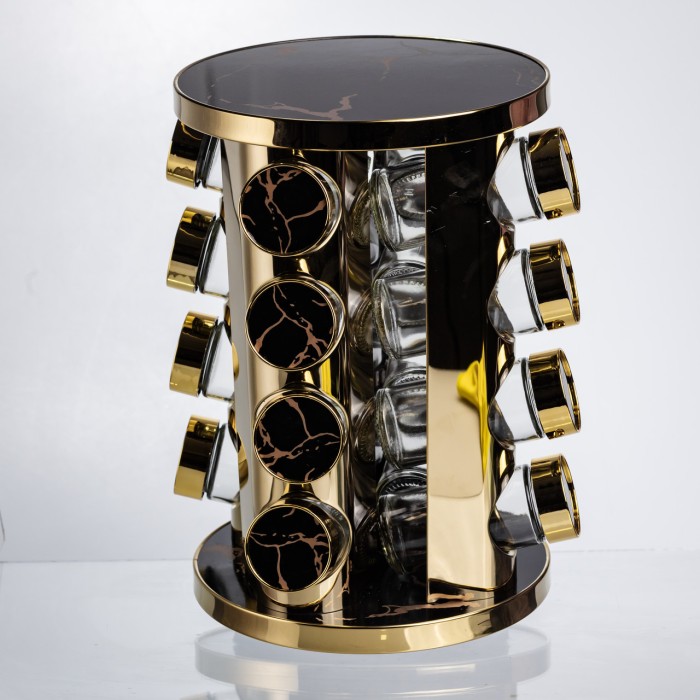 Карусель для спецій 16 баночок по 100 мл чорний мармур HP-1370 (63800)