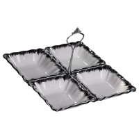 Менажниця порцелянова на 4 секції 22.5×22.5×3 (см) з ручкою Білий зі сріблом LC-BYL-101-S (83660)