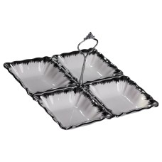 Менажниця порцелянова на 4 секції 22.5×22.5×3 (см) з ручкою Білий зі сріблом LC-BYL-101-S (83660)