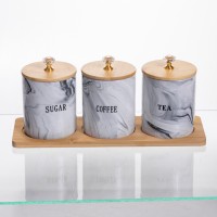 Набір порцелянових банок на підставці 3 шт по 350 (мл) Сірий SCT-662 (10457)