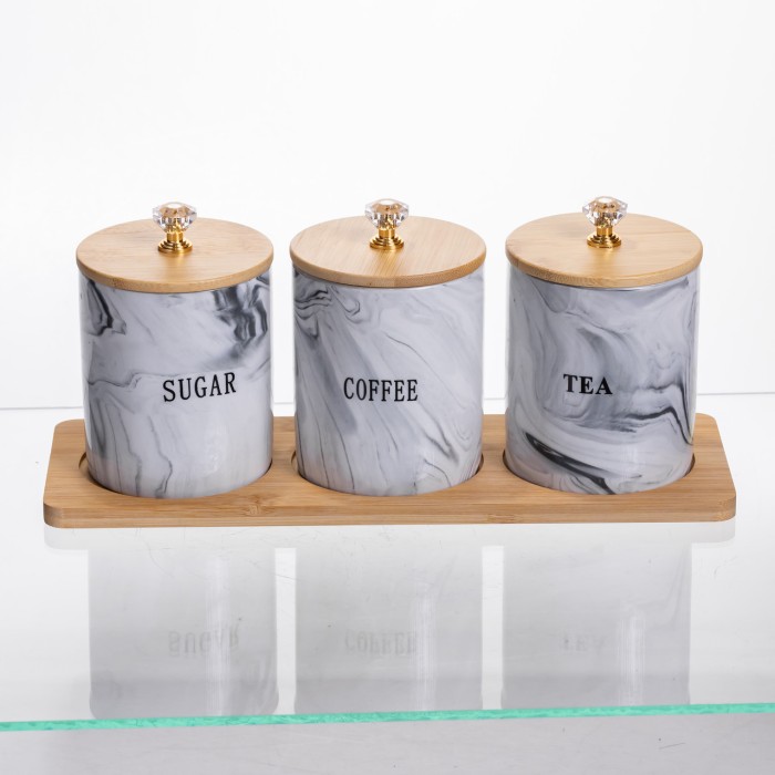 Набір порцелянових банок на підставці 3 шт по 350 (мл) Сірий SCT-662 (10457)