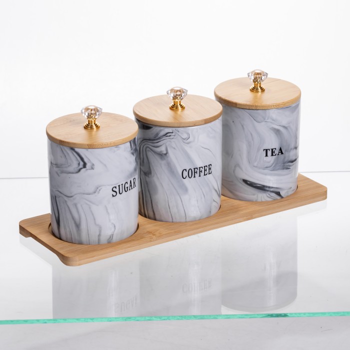 Набір порцелянових банок на підставці 3 шт по 350 (мл) Сірий SCT-662 (10457)