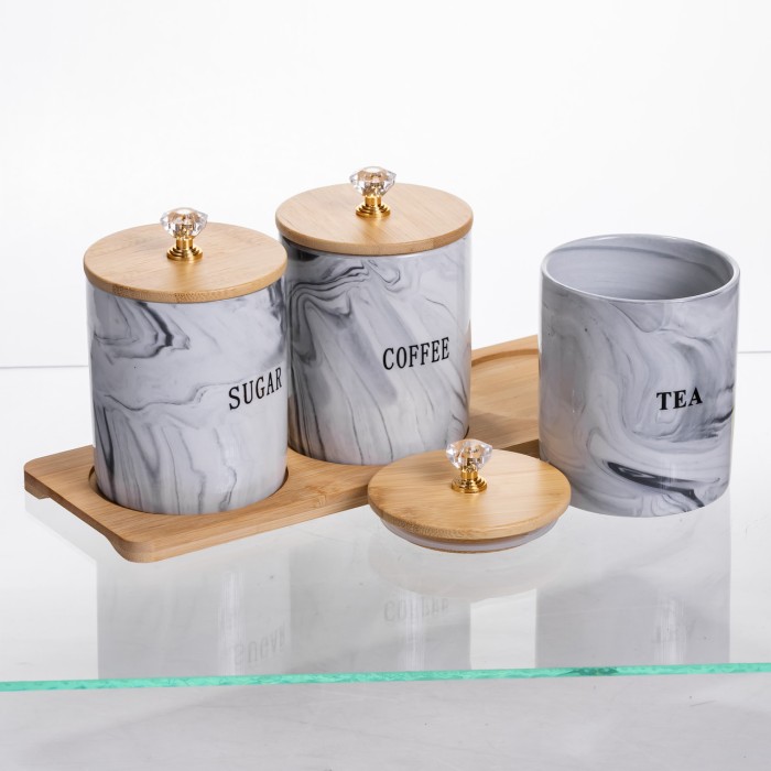 Набір порцелянових банок на підставці 3 шт по 350 (мл) Сірий SCT-662 (10457)