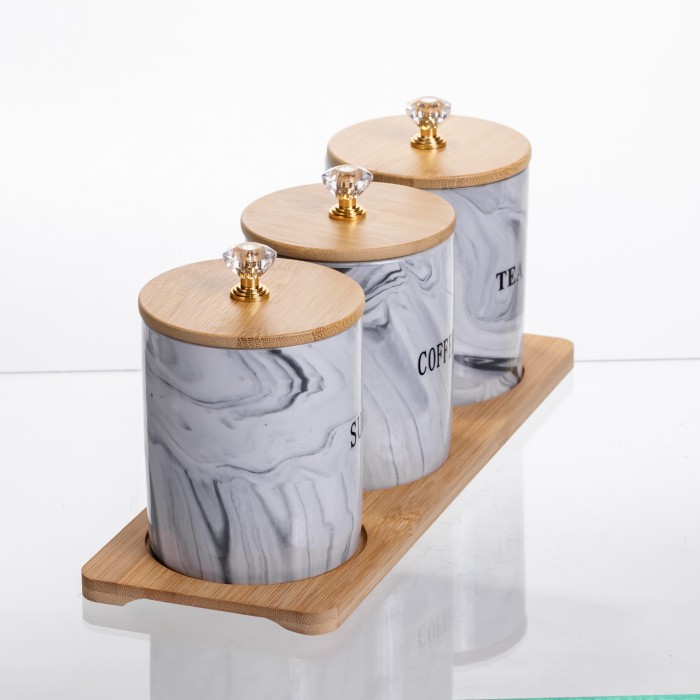 Набір порцелянових банок на підставці 3 шт по 350 (мл) Сірий SCT-662 (10457)