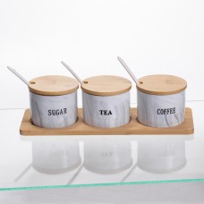 Набір порцелянових банок на підставці 3 шт по 180 (мл) Сірий SCT-660 (66795)