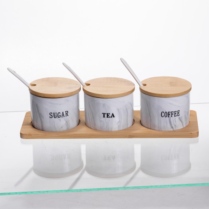 Набір порцелянових банок на підставці 3 шт по 180 (мл) Сірий SCT-660 (66795)