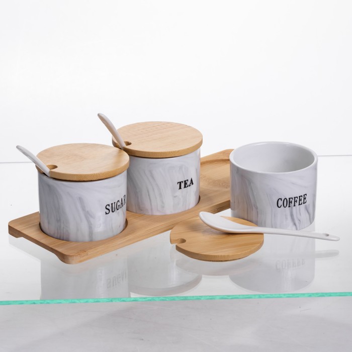 Набір порцелянових банок на підставці 3 шт по 180 (мл) Сірий SCT-660 (66795)