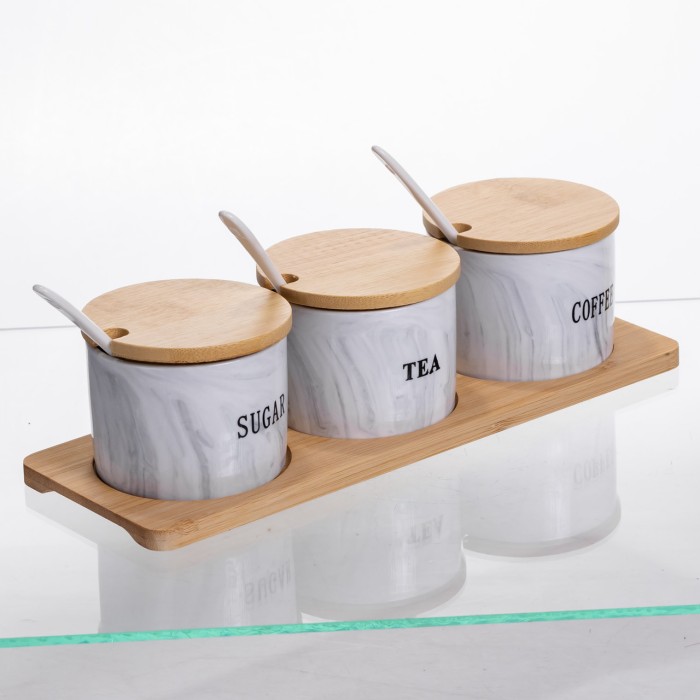 Набір порцелянових банок на підставці 3 шт по 180 (мл) Сірий SCT-660 (66795)