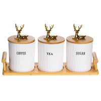 Набір порцелянових банок для сипучих продуктів на підставці з ручками 3 шт по 400 мл SCT-650 (60654)