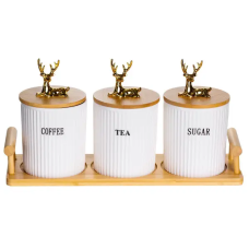 Набір порцелянових банок для сипучих продуктів на підставці з ручками 3 шт по 400 мл SCT-650 (60654)