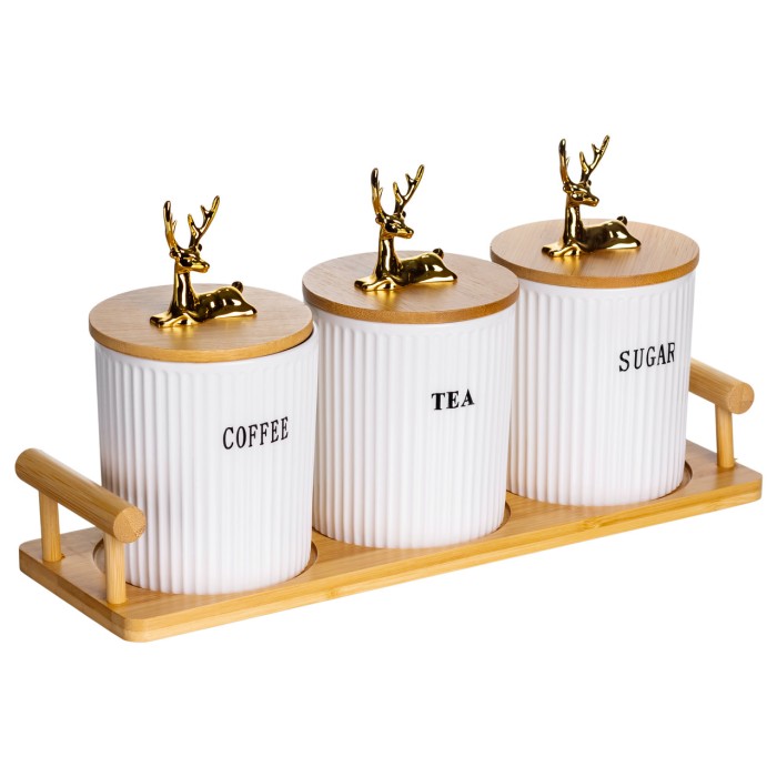 Набір порцелянових банок для сипучих продуктів на підставці з ручками 3 шт по 400 мл SCT-650 (60654)