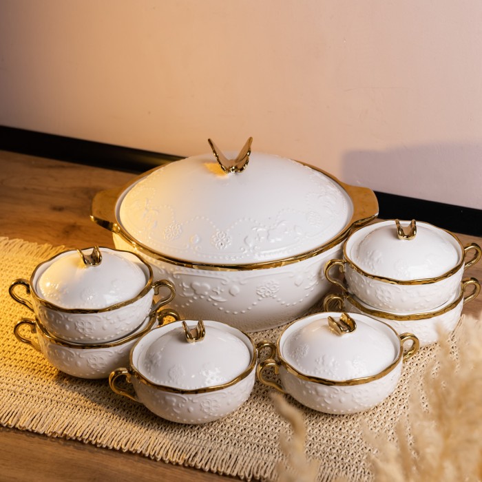 Суповий сервіз на 6 осіб супниця 3 (л) з бульйонницями 300 (мл) тарілки для супу SPW-16 (47049)