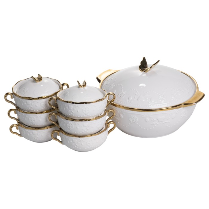 Суповий сервіз на 6 осіб супниця 3 (л) з бульйонницями 300 (мл) тарілки для супу SPW-16 (47049)