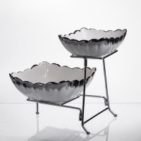 Фруктовниця на 2 яруси фуршетна 27×21×25 (см) Біла з сріблом 2561-1AS (33197)