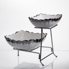 Фруктовниця на 2 яруси фуршетна 27×21×25 (см) Біла з сріблом 2561-1AS (33197)