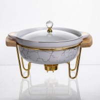 Марміт порцеляновий настільний круглий 800 (мл) з підігрівом Білий мармур LC-710 (61741)