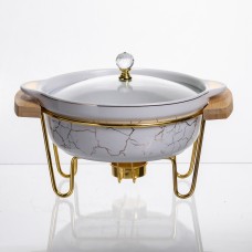 Марміт порцеляновий настільний круглий 800 (мл) з підігрівом Білий мармур LC-710 (61741)